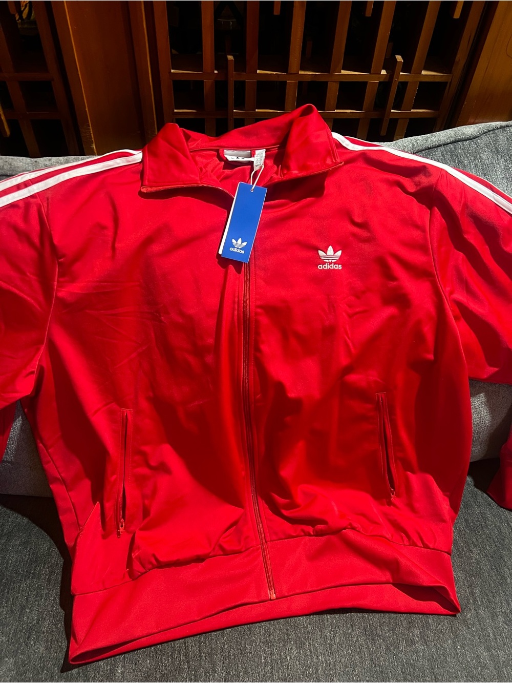 Adidas Red Men’s Track Jacket with White Stripes NWT
